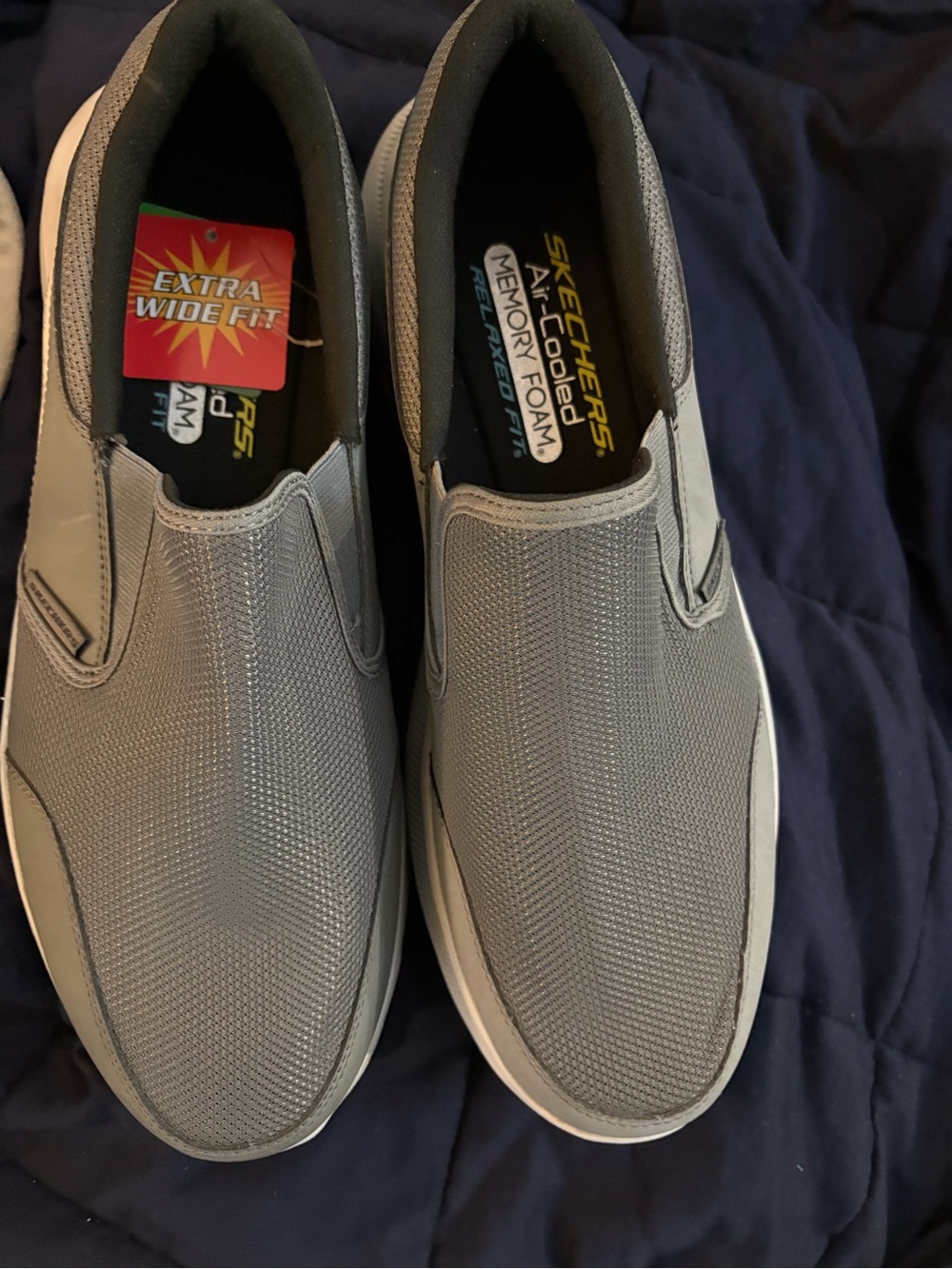 Skechers Men's Slip-On Loafers in Light Gray with White Sole